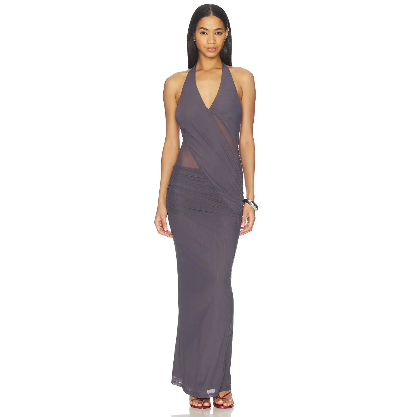 superdown Dynasty Halter Maxi Dress in Dark Grey