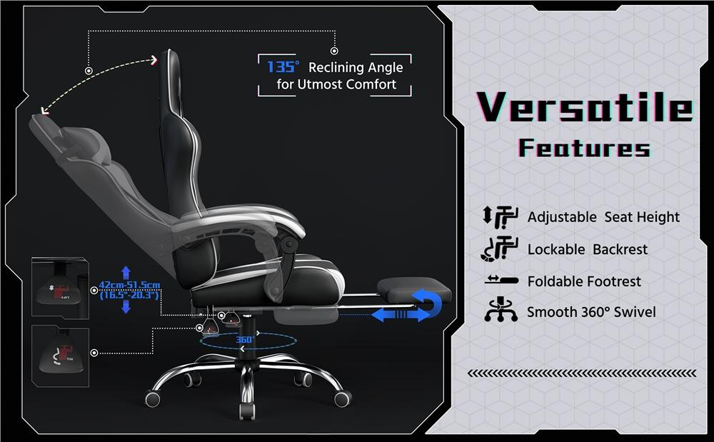 【Massage Function】Yaheetech Ergonomic Gaming Chair with Massage Lumbar Support and Footrest, Swivel Rolling Chair and Headrest,Pu leather Desk Chair Reclining tall gaming