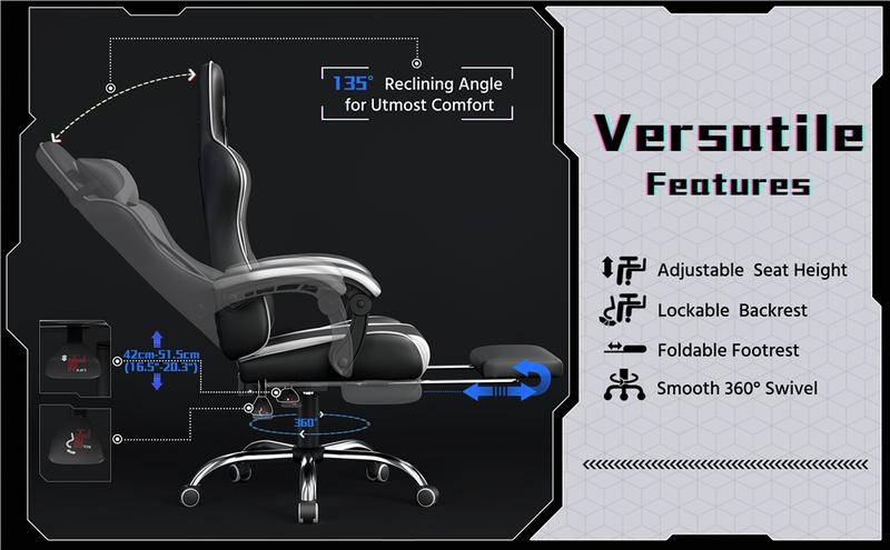 【Massage Function】Yaheetech Ergonomic Gaming Chair with Massage Lumbar Support and Footrest, Swivel Rolling Chair and Headrest,Pu leather Desk Chair Reclining tall gaming