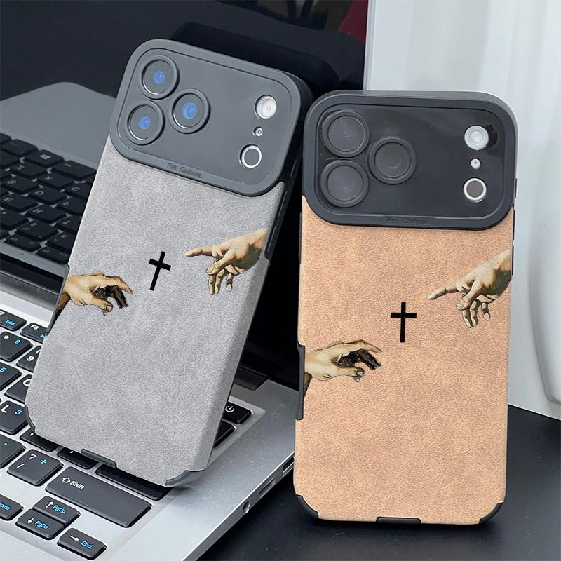 The Jesus Hand and Cross phone case is made of TPU and leather with a delicate touch that is skin friendly like velvet suitable for Apple 17 16 15 14 13 12 11 Pro Max Plus X XS Max