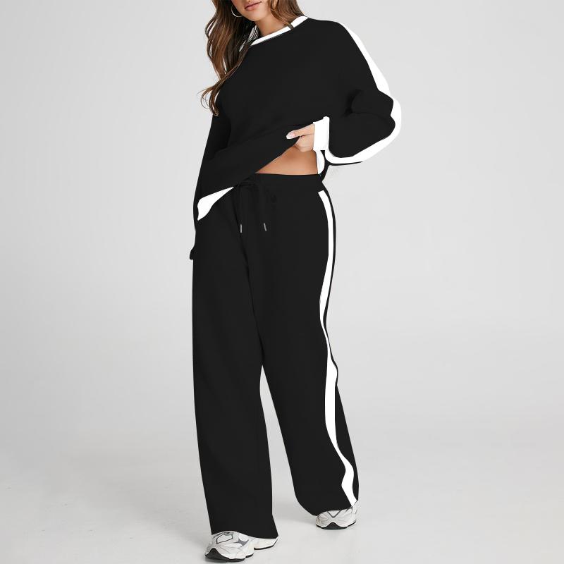 USBOUTIQUE CHIC Women's 2 Piece Outfit Fleece Sweatsuit Casual Lounge Matching Sets Crewneck Loose Fit Cozy Sweatshirt & Straight Leg Sweatpants Womenswear TikTokShopfalldealsforyou