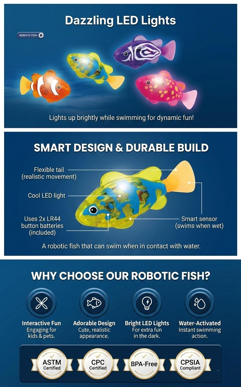 Make Bath Time a Splash! Magic Glowing Swimming Fish - Interactive Water-Activated Robot Toy for Kids, Perfect Gift for Babies & Toddlers