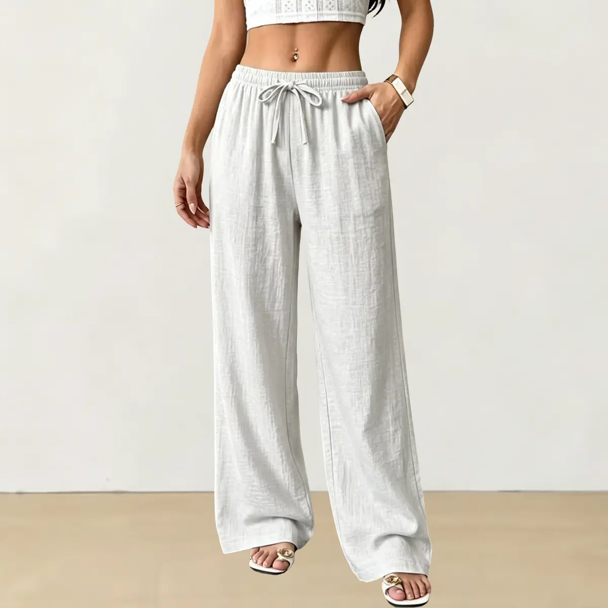 Women's Cotton-Linen Solid Color Long Pants - Comfortable, Breathable, Lightweight Casual Bottoms for Going Out, Workouts - Machine-Washable Basic Women's Clothes Ideal for Summer,clothes for back to school,first day of school outfits