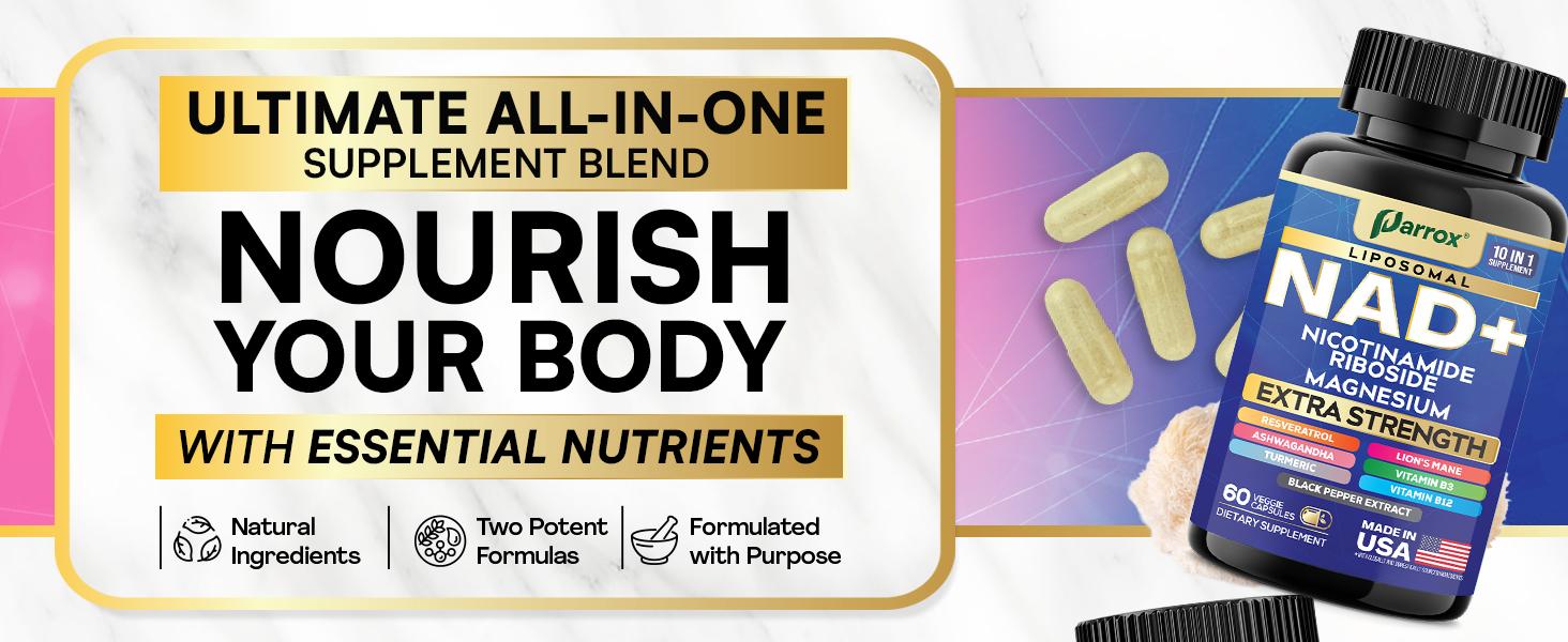 Forever Young Set - PARROX NAD+ & Collagen Healthcare & Dietary Supplement Combo for Extra Skin Aging Support, Hair Health, & Overall Wellness - Made in USA