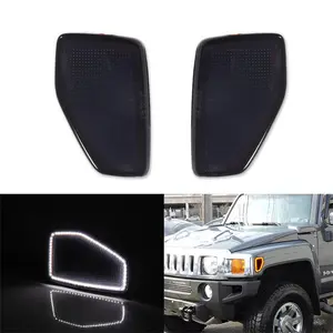 2PCS Smoked Lens Switchback LED Front Side Marker Signal Lights For HUMMER H3 2006 2007 2008 2009 2010 Replace OEM HU2551100 / HU2550100