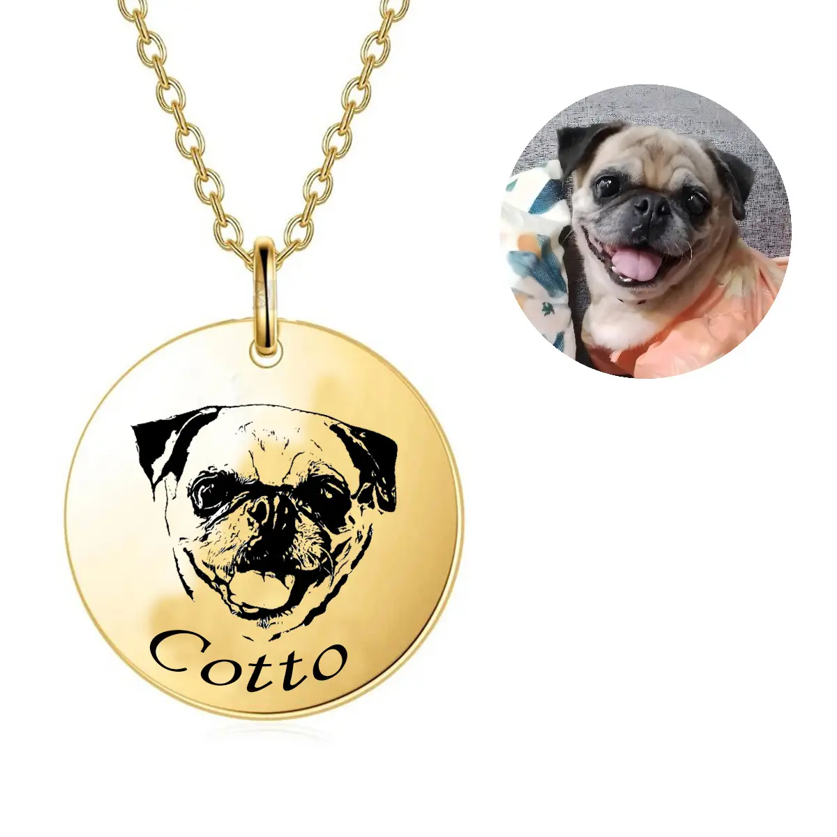 Personalized Pet Photo Necklace Engraved Dog Cat Memorial Jewelry High-Quality Titanium Steel 20mm Pendant 50cm Chain Rose Gold Gold Silver Options Custom Made Gift Box Included