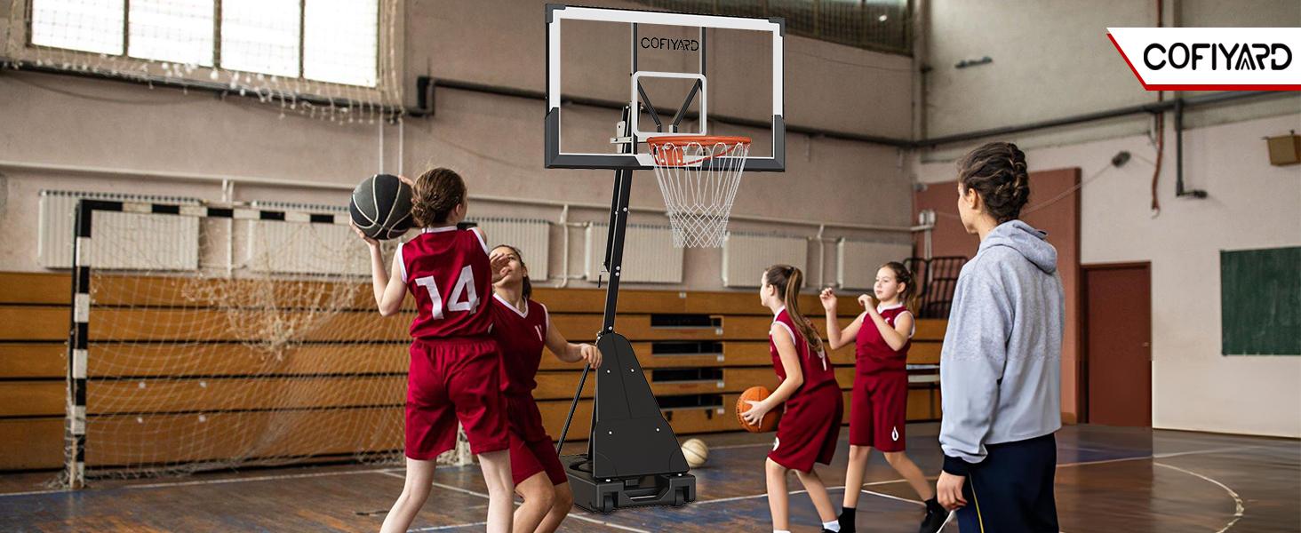 COFIYARD Outdoor Basketball Hoop 44/54-inch Shatterproof Backboard 5.25-10 Feet Height Adjustable Portable System with Wheels Durable for Teens & Adults SpringStatements