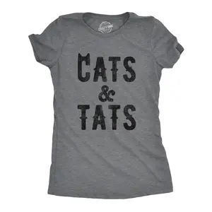 Womens Cats and Tats T shirt Funny Tatoo Graphic Cat Dad Saying Hilarious Funny Womens T Shirts Cute Vintage Fashion Casual Ladies T-Shirt Gift Funny Cat Top Women's Novelty Tees Dark Grey