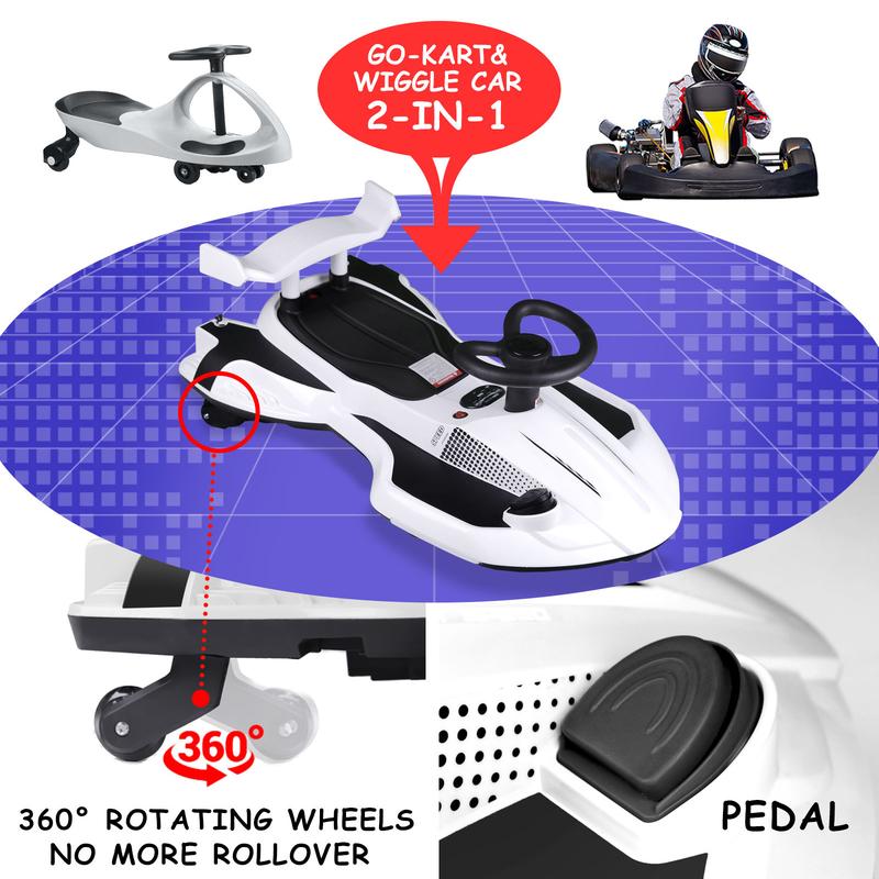 12V Electric Wiggle Car with Pedal, 2 in 1 Wiggle Car Ride On Toys for Kids Ages 3 and Up, Anti-Rollover Flashing Wheels, Bluetooth, Music,Christmas present,Devil Car,Demon Wiggle Car,Drift Swing Car