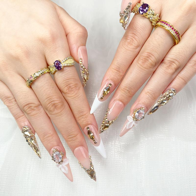 Reusable Press-On Nails Glossy Gel Finish Short Coffin Almond Easy Apply Remove Strong Hold Nail Kit for DIY Home Manicure with Nail File Glue and Storage Box