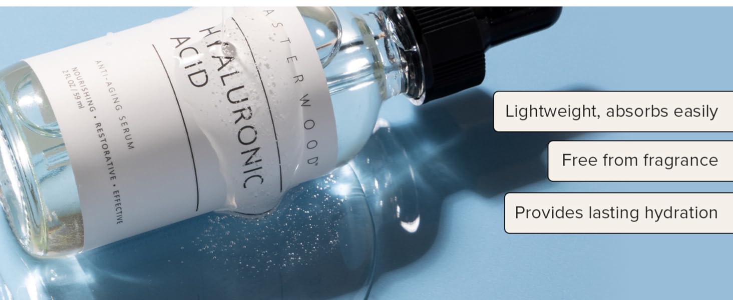 Asterwood Hyaluronic Acid Serum for Face | Hydrating & Plumping Anti-Aging Serum for Dry & Sensitive Skin | Fragrance-Free, Vegan Skincare