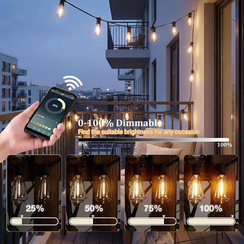 50FT Outdoor String Lights Plug-in with Remote 20 Shatterproof Edison Bulbs Includes 2 Spare Waterproof Patio Lights for Backyard Garden Porch Indoor Outdoor LED Fairy Lights with 4 Modes