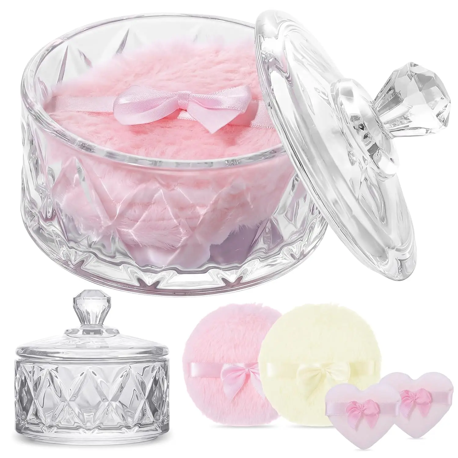 5 Pcs Dusting Powder Container with Puff Set, Pink Gifts Body Powder Puff and Container for Women Baby Powder Applicator Puffs