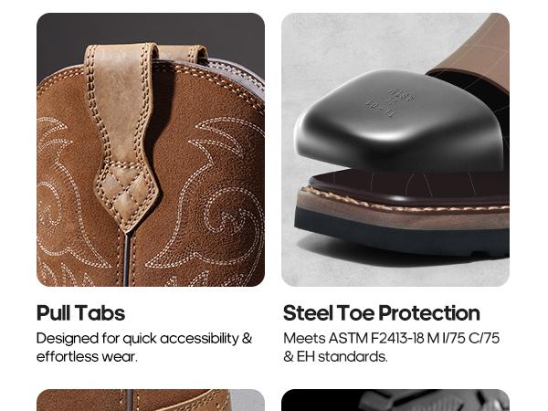 NORTIV 8 Steel Toe Cowboy Boots for Men Western Square Toe Leather Work Boots with Hazard Protection Goodyear Welt Construction Oil Slip Resistant Outsole SpringStatements