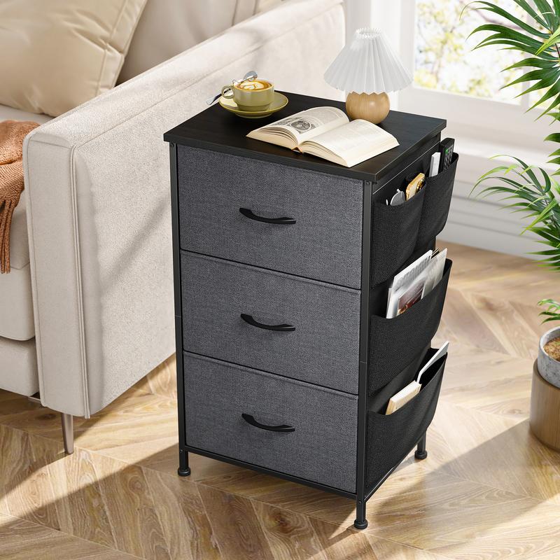 Homkdom Nightstand Sets of 1/2 With 3 Drawers,25.6 Inch Bedside Table with Side pocket & Wooden Top, Small Dresser for bedroom,Living Room,Entryway