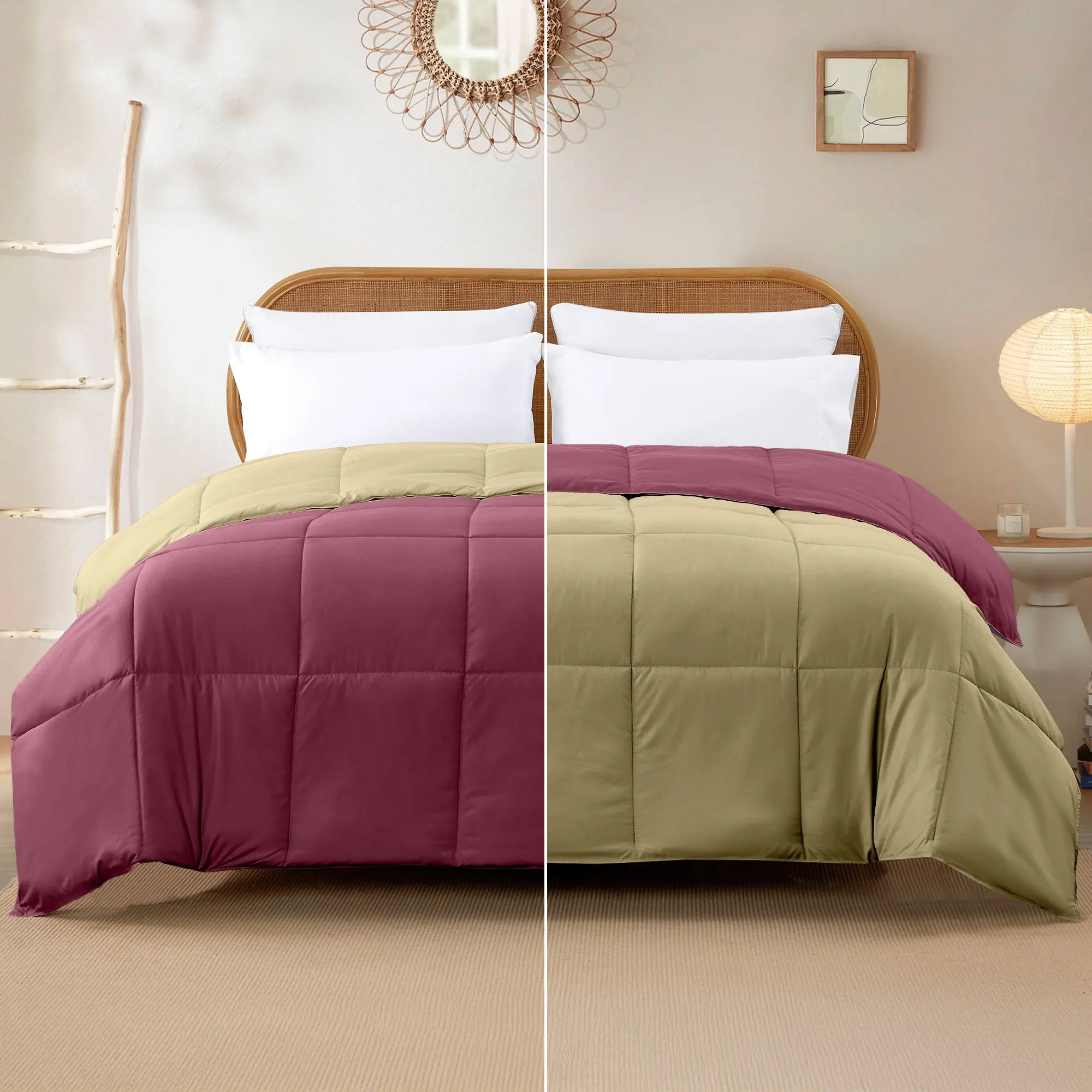 Modern Threads Soft Reversible 100% Polyester Queen Comforter - Breathable Flat Weave, Hypoallergenic, Machine Washable, Anemone & Wheat Down Alternative, Fits Twin/King Sizes, Microfibre-Enhanced