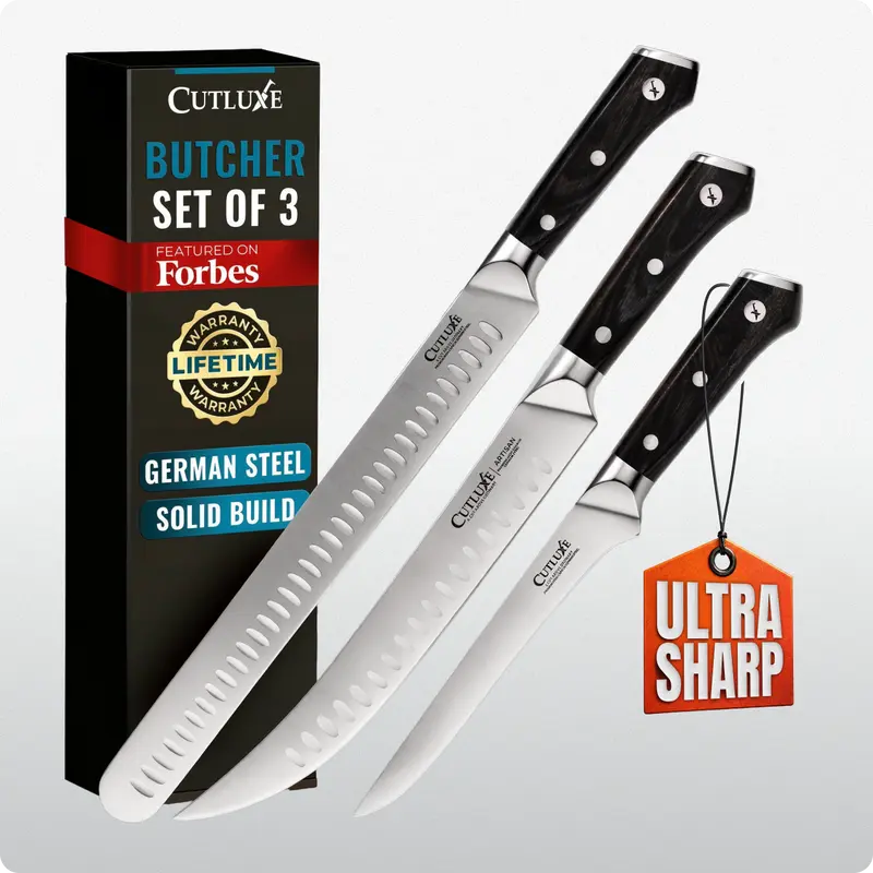 Cutluxe Butcher Knife Set 3-Piece | Brisket, Cimeter, Boning Knife