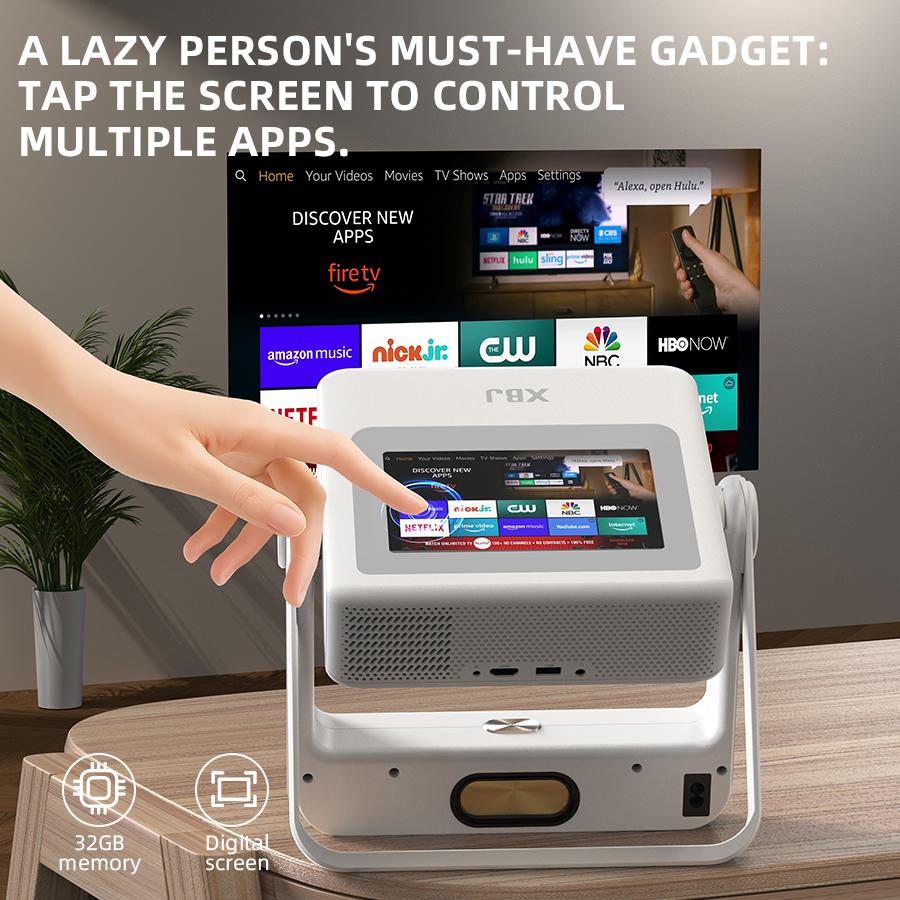 [800ANSI/Google Play Store/Touchscreen Control] 4K Decoding Outdoor Smart Projector with WiFi6 and Bluetooth, Multiple Apps, Portable Projector, XBJ 1280P Audio, Mobile Movie Home Use [300-inch Display]