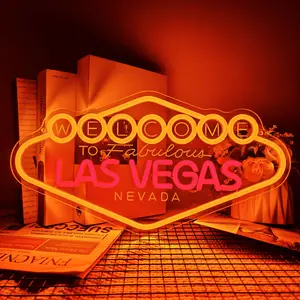 Welcome to Las-Vegas Neon Sign Vintage Casino Neon Light Dimmable LED Vegas Themed Gifts Game Room Wall Decor, Retro Vegas Party Decoration for Bar, Bedroom, Man Cave(16.93 * 8.7inch)