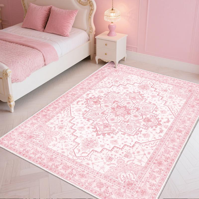 PLUMLIK Bohemian Washable Rugs For Living Room, Dining Room, Soft Low Pile Rug Non Slip Decorative Rug For Bedroom, Performance Rug For Home Decor, Ideal For High Traffic Areas, Gift For Valentine's Day, Housewarming non-shedding boho large carpet rug of