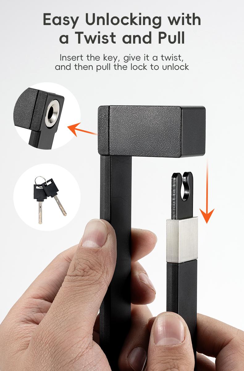 ROCKBROS Folding Bike Lock, Bicycle Lock Heavy Duty Anti Theft, Bike Locks with Mounting Bracket, Durable Alloy Scooter Lock,67 cm/26 inches