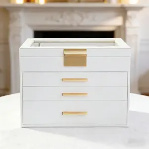 BOOVO Light Luxury 4-Tier Jewelry Box with Transparent Lid, Anti-Tarnish Interior Jewelry Case with Mirror, Minimalist Vanity Organizer, Ideal Gift for Jewelry Lovers Champagne Gold jewelry organizer box