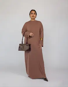 VELA Boxy Knit Long Sleeve Maxi Dress - Chestnut