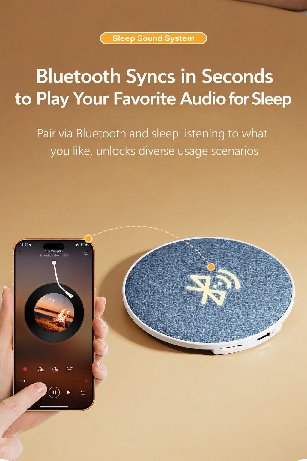 2026 New Product: Ultra-thin Pillow-Side Speaker with White Noise Function, Mini Bluetooth Speaker for Sleep