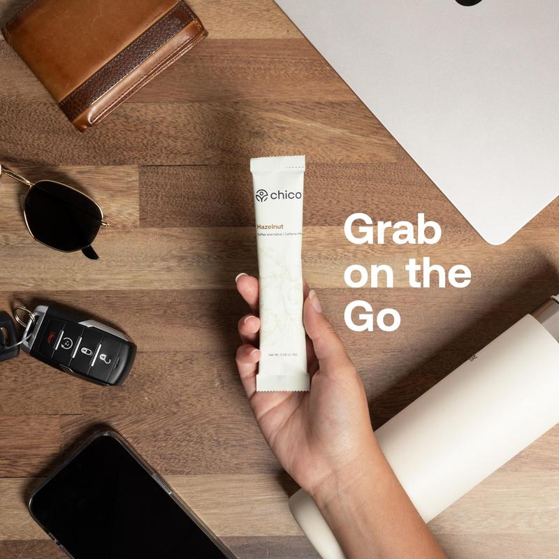 Chico Caffeine-Free Hazelnut Chicory Coffee Substitute | Low Acid, High Fiber, Instant Stick Packs | Plant-Based, Vegan, Natural | 20 Servings