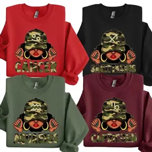 Girl Magic Camouflage Zodiac Sweatshirt, Camo Astrology Sign Crewneck for Women, Cancer Sagittarius Aquarius Capricorn Horoscope Pullover Gift