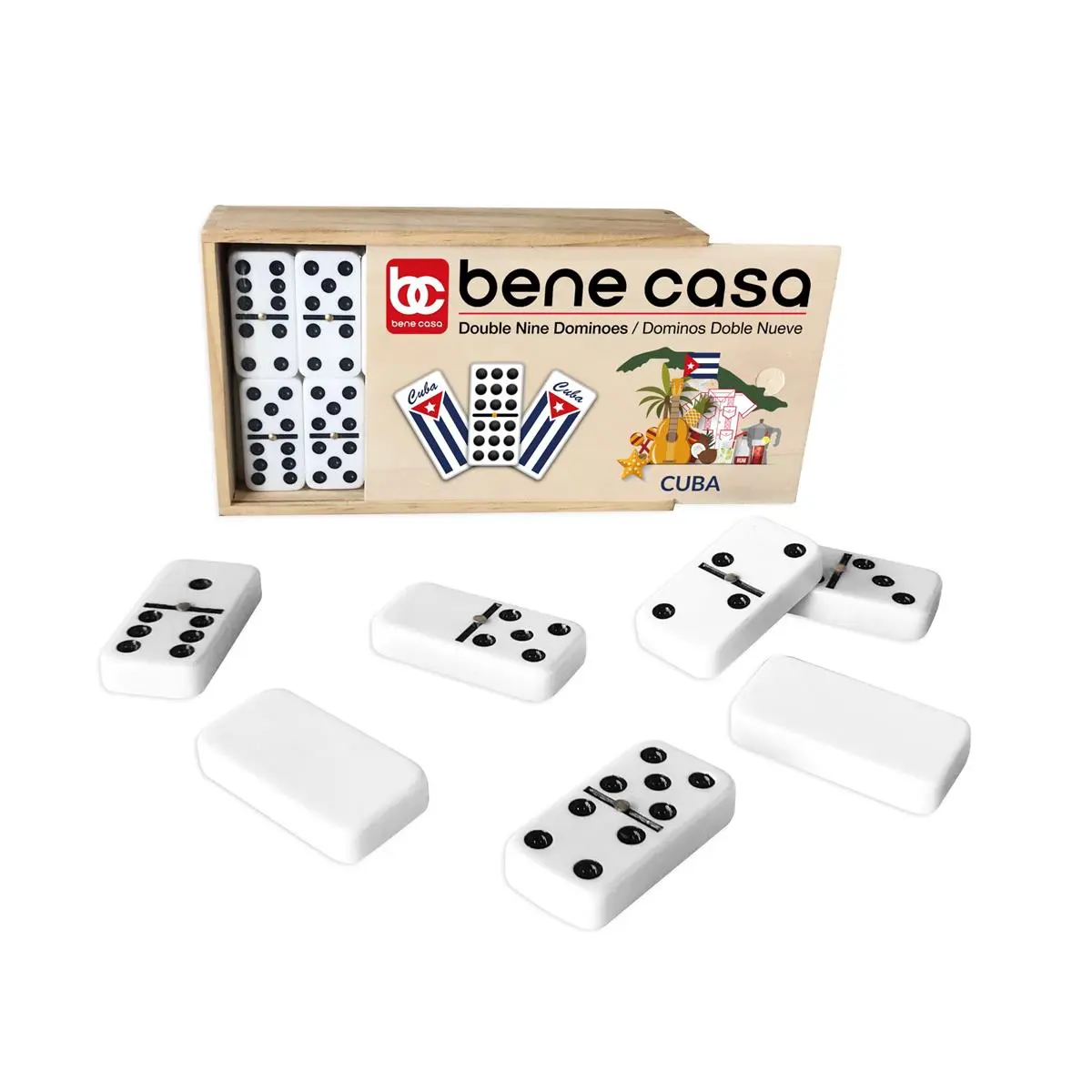 Bene Casa  Dominoes Double Nine in Wooden Box - 55 Piece
