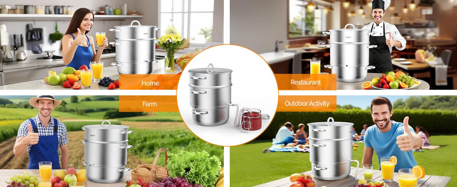 ROVSUN 8.5/11Quart Juice Steamer Stainless Steel, Extractor Fruit Vegetables Juicer Steamer Pot, w/Tempered Glass Lid Clamp, Loop Handles, Ideal for Making Juice, Jelly, Pasta