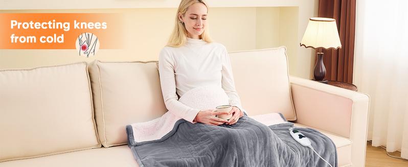 greenoak Heated Blanket Electric Throw 50"X60", Heating Blanket with 10 Heat Levels 8 Hours Auto-Off,Fleece Soft Christmas Blanket,Gifts for Grandma Seniors Mom, Misty Grey