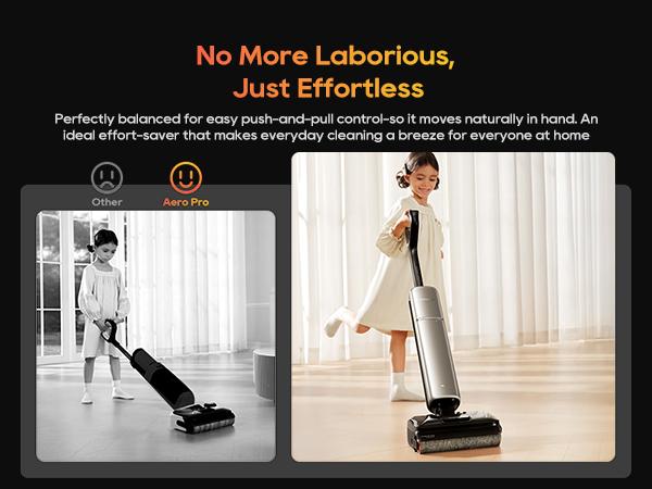 DREAME Aero Pro Vacuum Mop, ALL-in-ONE cordless cleaner for wet messes & dry messes, 0 hair residue, 5mins quiet flash self-clean, 185℉ self-dry, 60min runtime, for family, for all flooor types