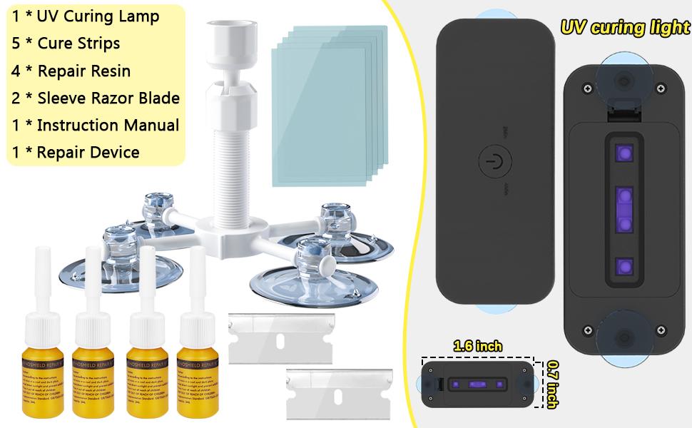 Windshield Repair Kit, Windshield Crack Repair Kit 4 Pack, Windscreen Repair Kit with Enhanced Injection Head Suction Cup UV Curing Light, Windshield Chip Repair Kit for Chips, Scratches, Cracks