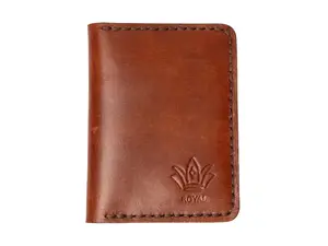 ROYAL Graceful Tan Leather Mini Men's Card Holder - Handcrafted Durable Weather-Resistant Wallet for Everyday Use 8cm x 11cm Sleek Design & Versatile Features