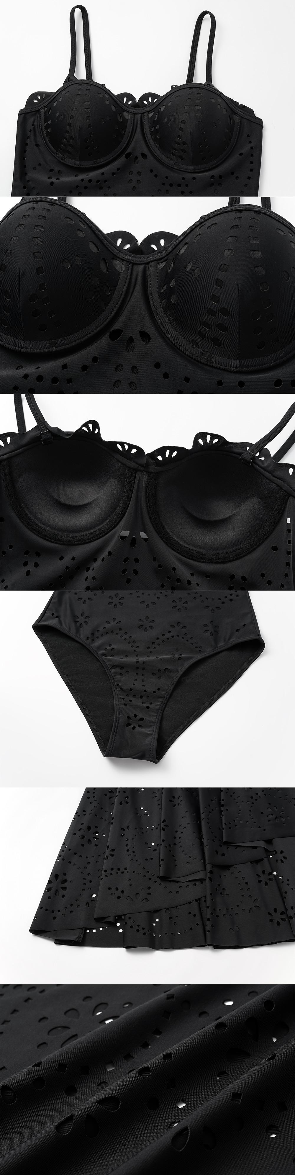 FLAXMAKER Women's Black Laser Cut Push Up One Piece Swimsuit and Matching Skirt Beachwear Swimdress Bathing Suit Set #TikTokShopBlackFriday