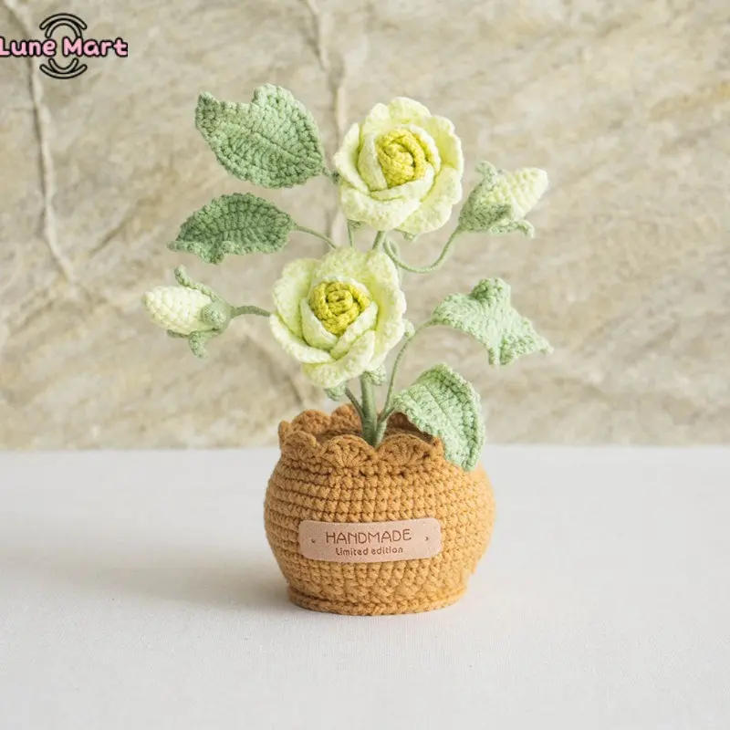 Handcrafted Crochet Rose Potted Keychains - Multi-Colors Floral Plants Ornaments with Blooms, Buds, Leaves, Home Desk Decor, Ideal Gift for Valentine's Day, Anniversary, Crocheted, Birthday, Handmade Craft, Knit Yarns, Crocheted Art, Bud Details