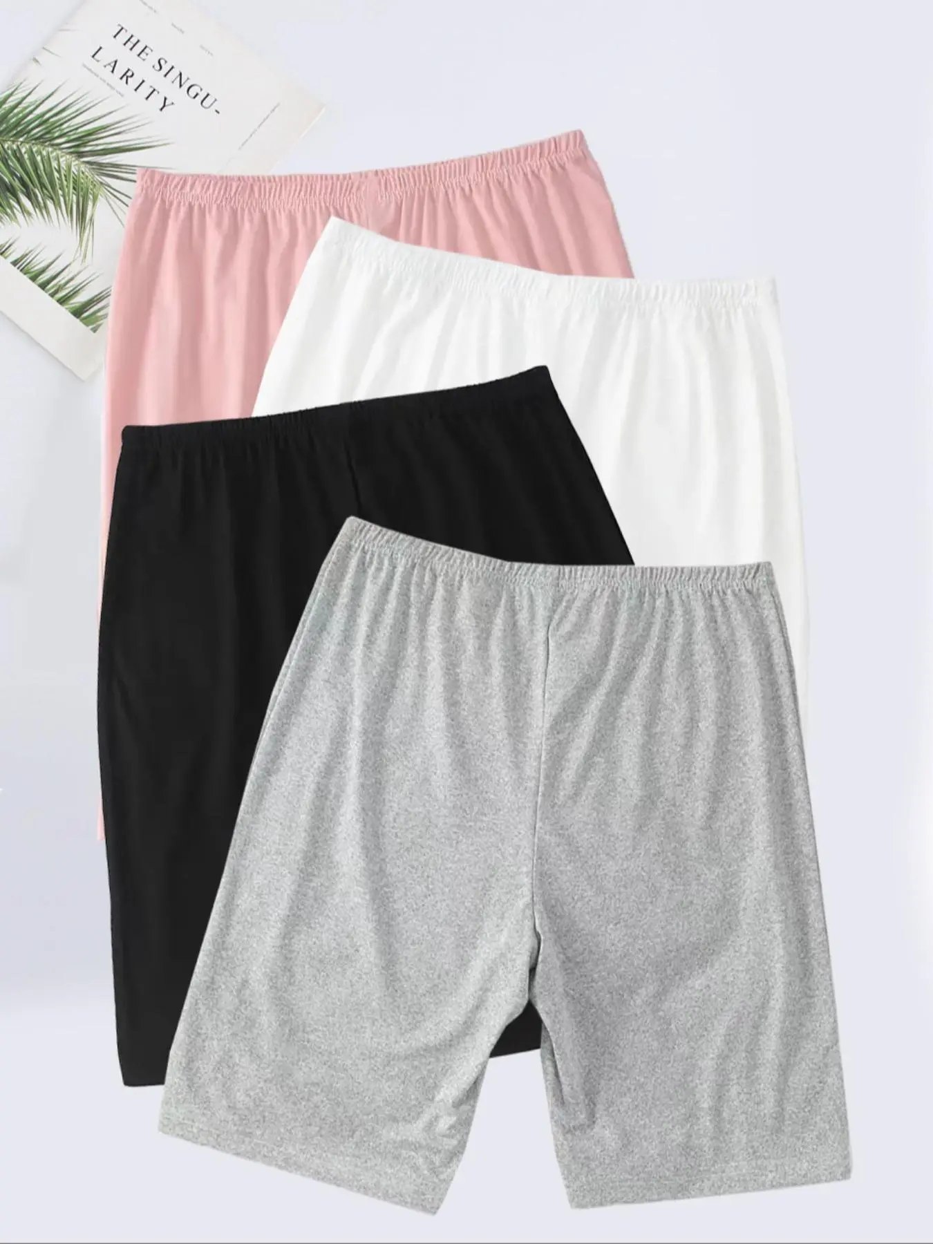 【Plus Size】 Minimalist Basic Solid Color Elastic Waist Sleeping Shorts, Casual Comfy Pajama Shorts for Women, Women's Sleepwear & Loungewear for All Seasons, Lounge Clothes, Cozy Loungewear Shorts