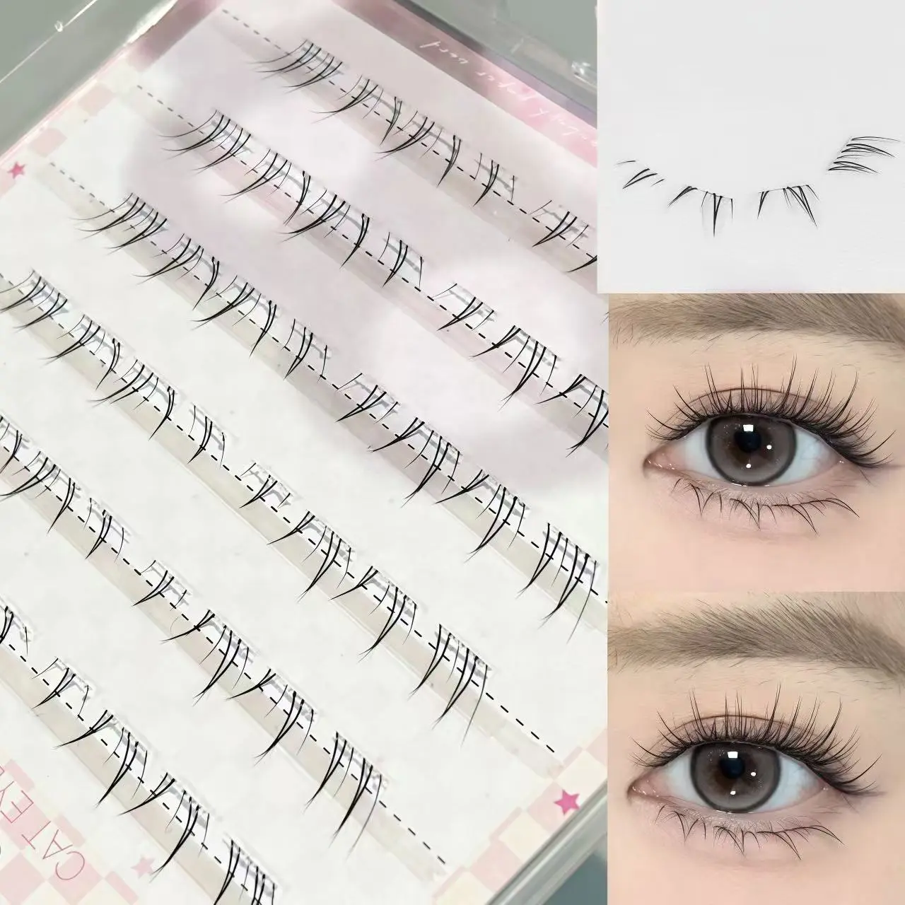 HERORANGE natural cat-style glue-free lower eyelashes 48 clusters DIY transparent stems natural cross-photogenic daily segmented self-adhesive strip extension for beginners, Beginner Friendly Eyelashes, False Eyelashes Extensions
