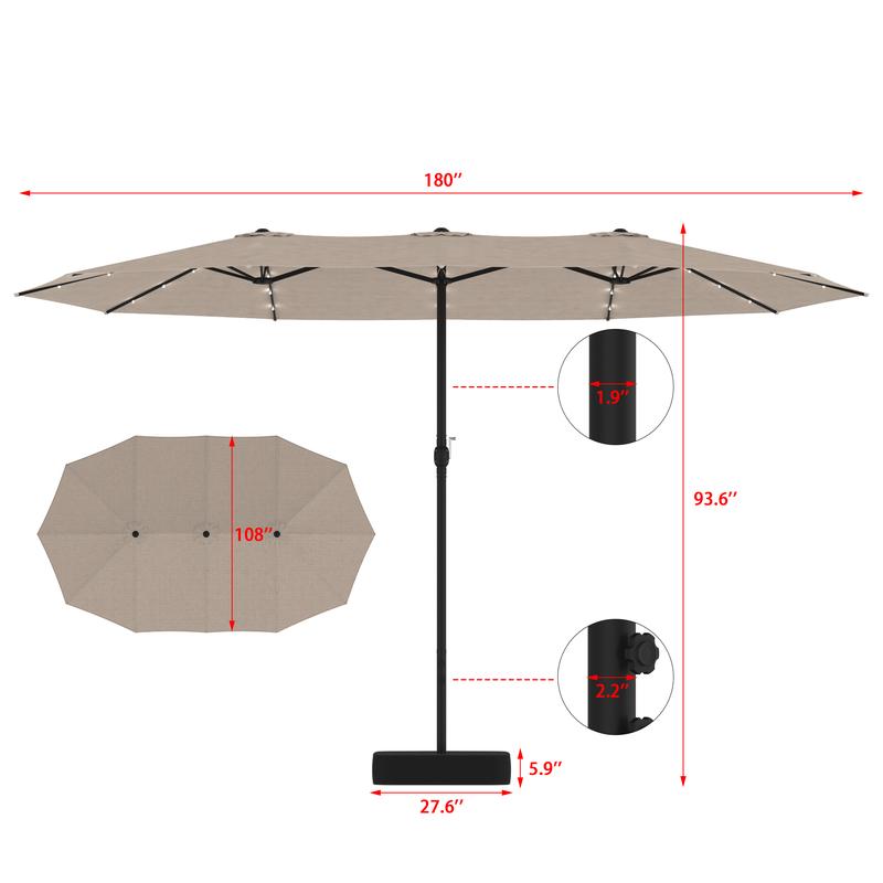 FUFU&GAGA 15ft Large Solar Umbrella Outdoor Patio Yard Umbrella Double-Sided Rectangle Market 36 LED Lights Patio Umbrella with 12 Sturdy Ribs