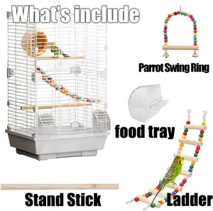 Basic Bird Cage 24.8inch Parrot Cage 24.8 x 14.6 x 11 with Ladder Horizontal Bar 2 Feeders Bird Nest for Small Birds Painted Metal PP Plastic Wood Roosting Perch
