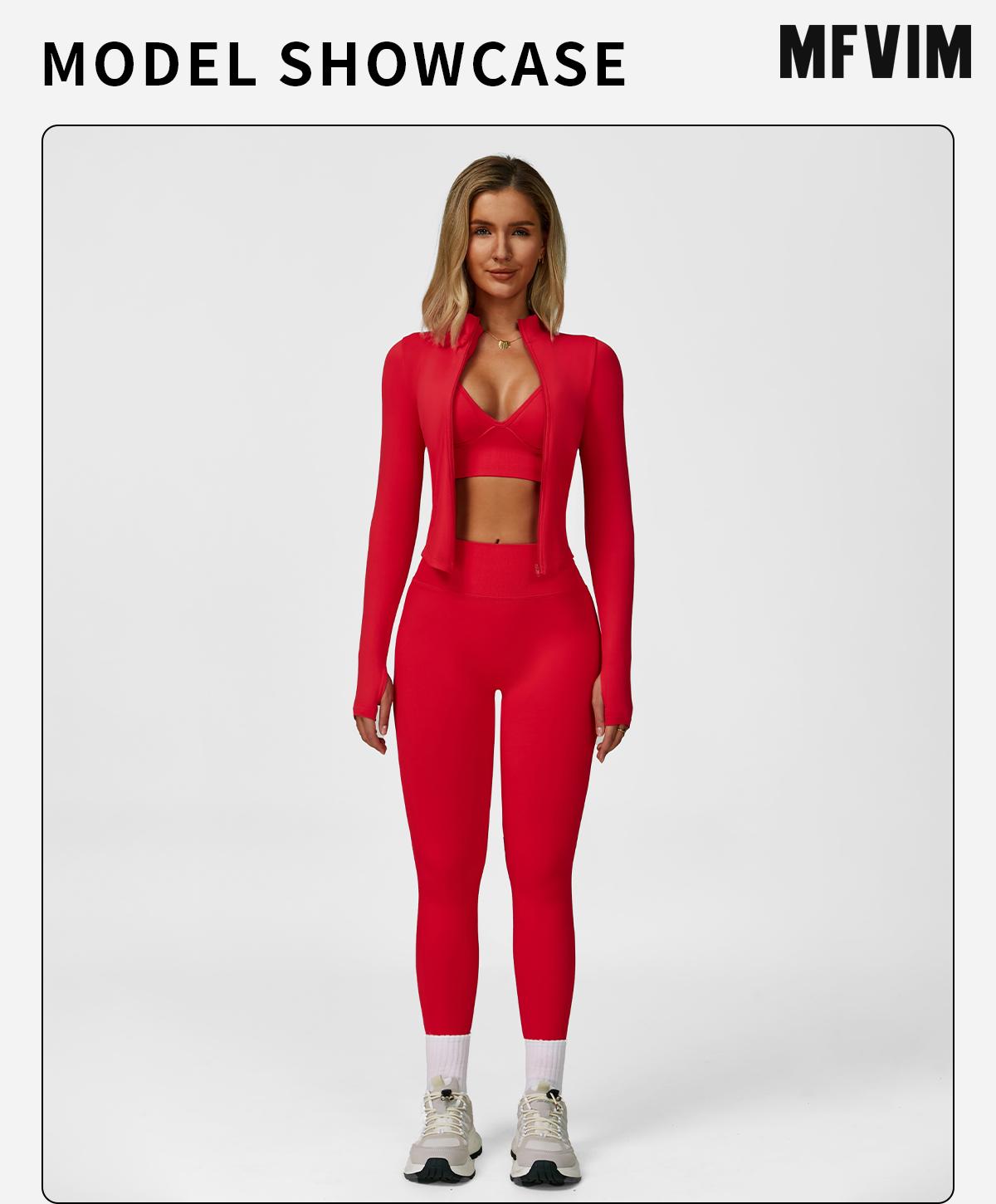 Women's Solid Criss Cross Crop Tank Top & High Waist Leggings & Zip Up Crop Jacket Tracksuit Set by MFVIM - Breathable Comfortable Outfits for Yoga, Gym, Workouts, Running, Yoga Wear, Workout Gym Clothing, Gym Sportswear, Casual Activewear SpringStatement