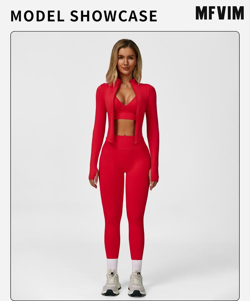 Women's Solid Criss Cross Crop Tank Top & High Waist Leggings & Zip Up Crop Jacket Tracksuit Set by MFVIM - Breathable Comfortable Outfits for Yoga, Gym, Workouts, Running, Yoga Wear, Workout Gym Clothing, Gym Sportswear, Casual Activewear Women's Solid Criss Cross Crop Tank Top & High Waist Leggings & Zip Up Crop Jacket Tracksuit Set by MFVIM - Breathable Comfortable Outfits for Yoga, Gym, Workouts, Running, Yoga Wear, Workout Gym Clothing, Gym Sportswear, Casual Activewear