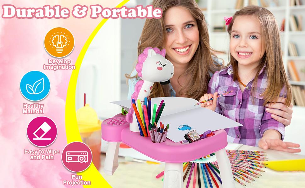 Drawing Projector for Kids, Art and Crafts, Drawing Board with Music, Color Pens, Pencils, Crayons, Scrapbook, Unicorn Sticker Book, Ideal Toy for 3+ Year Old Girls & Boys (Unicorn Kit)
