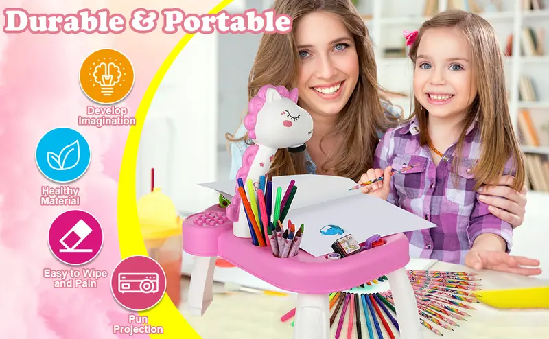 Product Introduction of Drawing Projector for Kids, Art and Crafts, Drawing Board with Music, Color Pens, Pencils, Crayons, Scrapbook, Unicorn Sticker Book, Ideal Toy for 3+ Year Old Girls & Boys (Unicorn Kit) 2