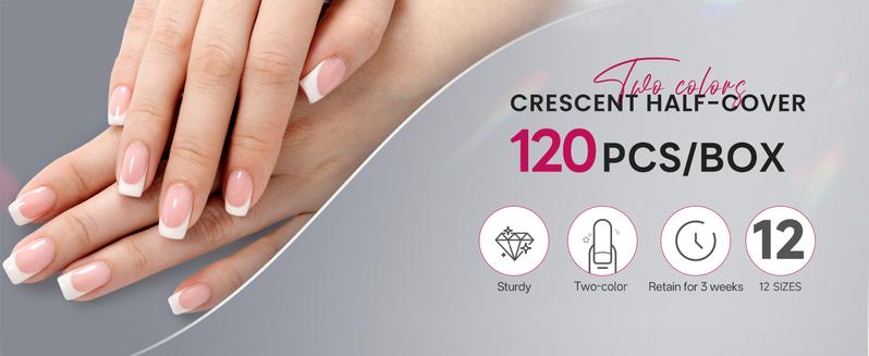 Short French Nail Tips – 120PCS White Acrylic Half Cover False Nails, 12 Sizes Square Nail Tips with Case for DIY Nail Extensions