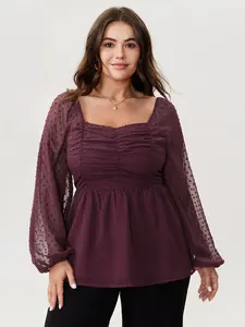 【Summer Turn-Up】【Essential】BlOOMCHIC Plus Size Ruched Textured Shirred Back Blouse [1x-6x] 2026 Summer Pick for Mother's Day