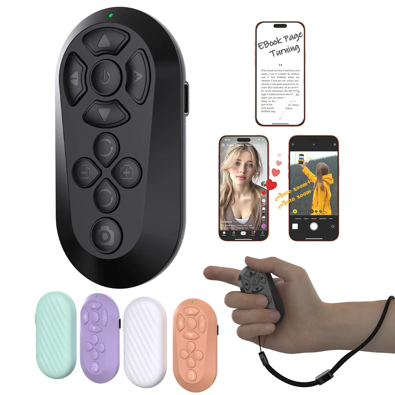 Wireless Remote for TikTok Scrolling - 2026 Upgraded Phone Accessories for iPhone & Android, Plastic Body Single Unit with Page Turning, Volume Control, Camera Shutter Hands-Free Operation