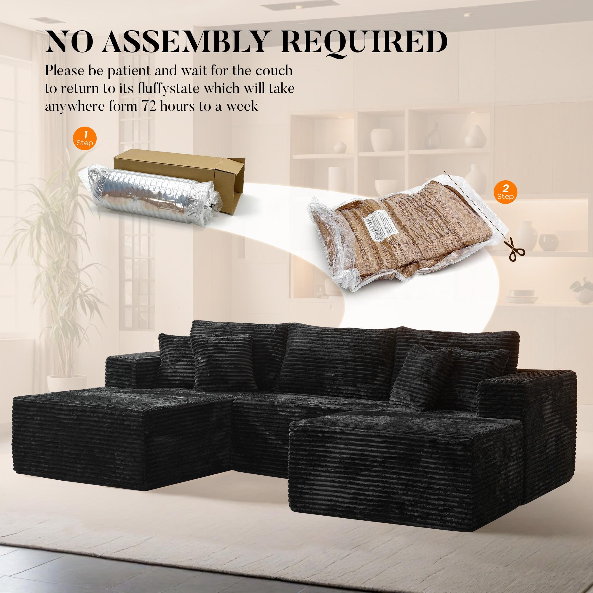【Black Friday & Cyber Monday Deal】3 Packages Shipping OOSWIFT 108“Modern Boneless Couch Cloud Modular Sectional Sofa With Removable Ottomans & Chaise - Plush Corduroy , Deep Seat, Upholstered Couches, No Assembly Required for Living Room